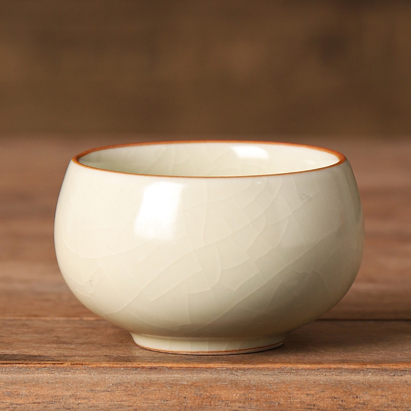 米黄汝窑品茗杯小茶杯主人杯功夫茶个人喝茶专用单杯家用陶瓷茶盏