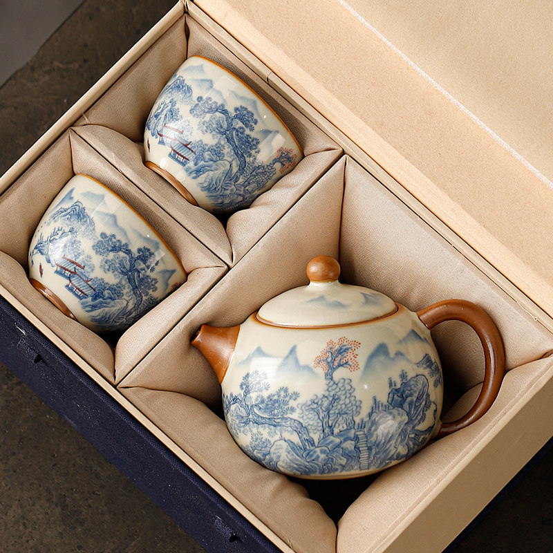 汝窑西施茶壶一壶两杯功夫茶具图片