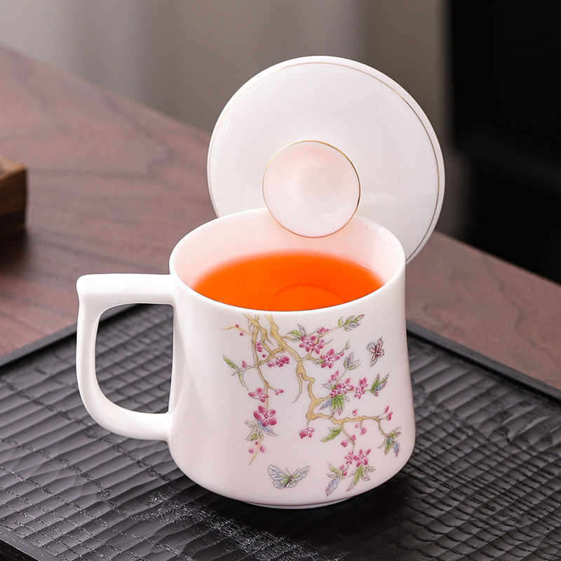 羊脂玉白瓷泡茶杯家用办公室水杯个人专用陶瓷茶杯带盖伴手礼中式,餐饮具,茶杯,淘宝优惠券,粉丝福利购,淘宝优惠卷