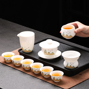 白瓷功夫茶具套装 家用2023新款 茶壶盖碗茶杯茶台一整套高档礼盒装