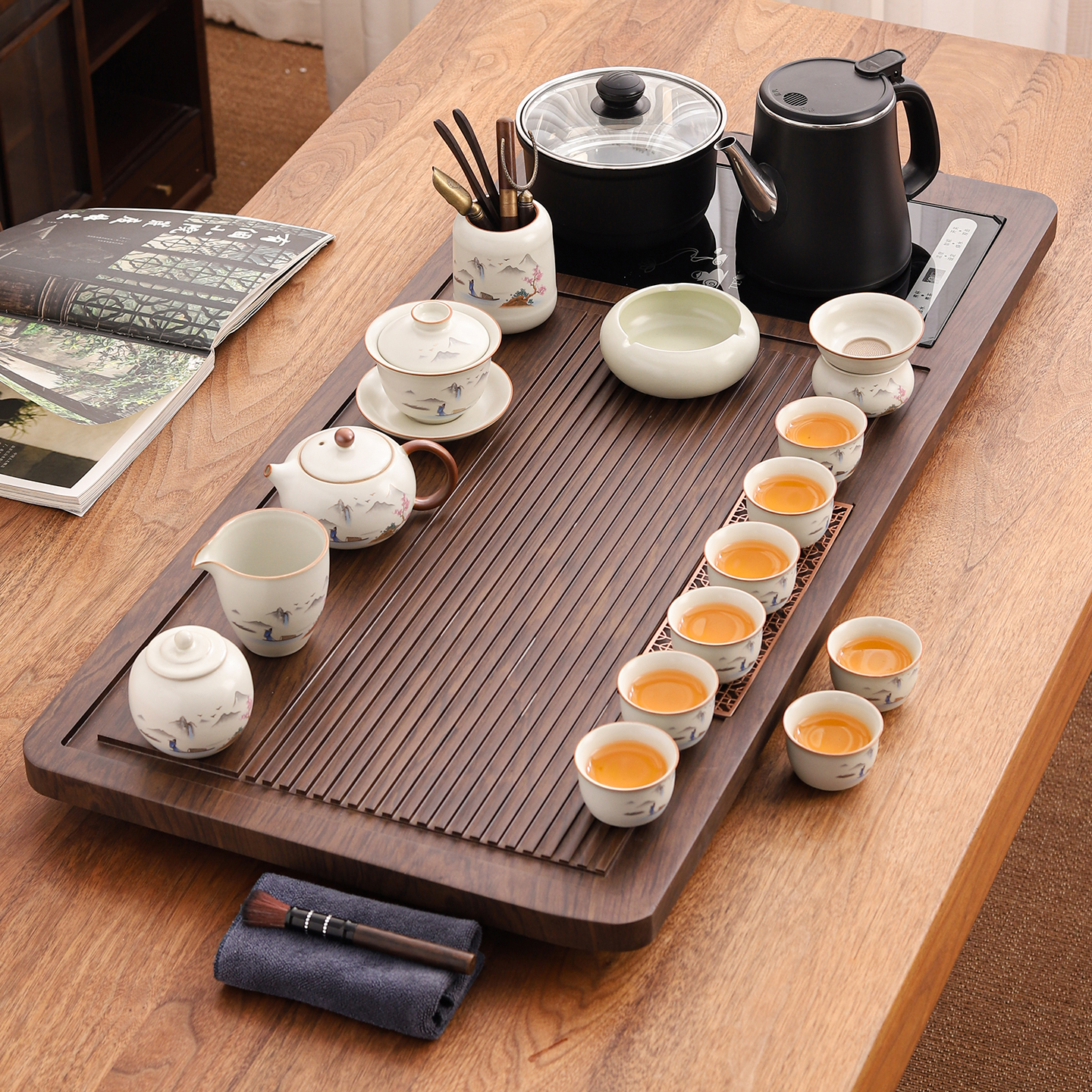 整套功夫茶具套装家用客厅自动烧水一体茶盘茶杯茶壶简约现代茶台