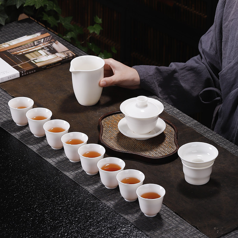 凌胜德化白瓷套装羊脂玉家用功夫茶具茶杯泡茶器礼盒公司礼品盖碗