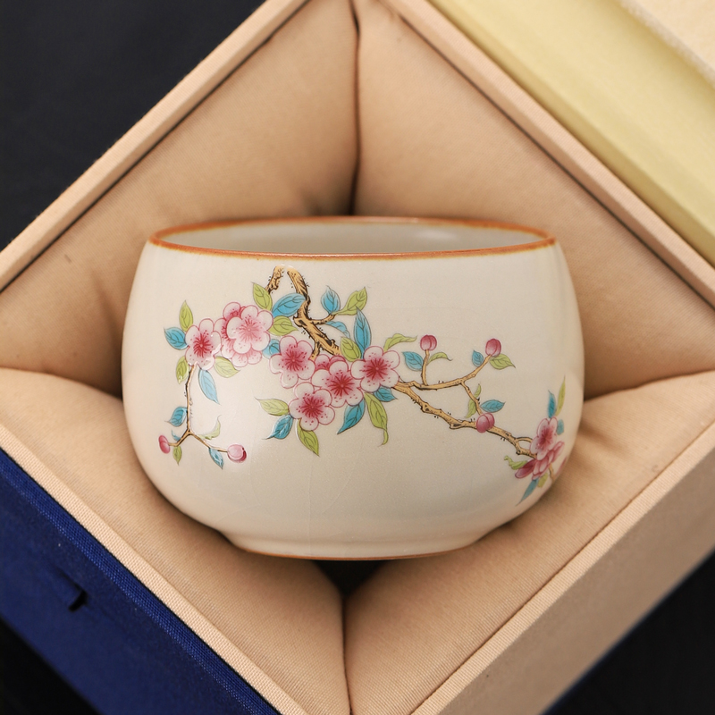 米黄汝窑主人杯单杯开片可养