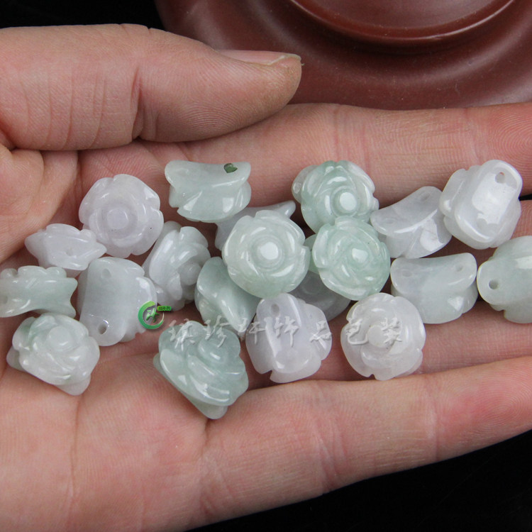 新品翡翠A货散珠花朵界面花开富贵戒指DIY手工编织玉石饰品配件