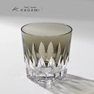 KAGAMI水晶玻璃校仓威士忌酒杯手工切子青墨色洛克杯轻奢礼物进口