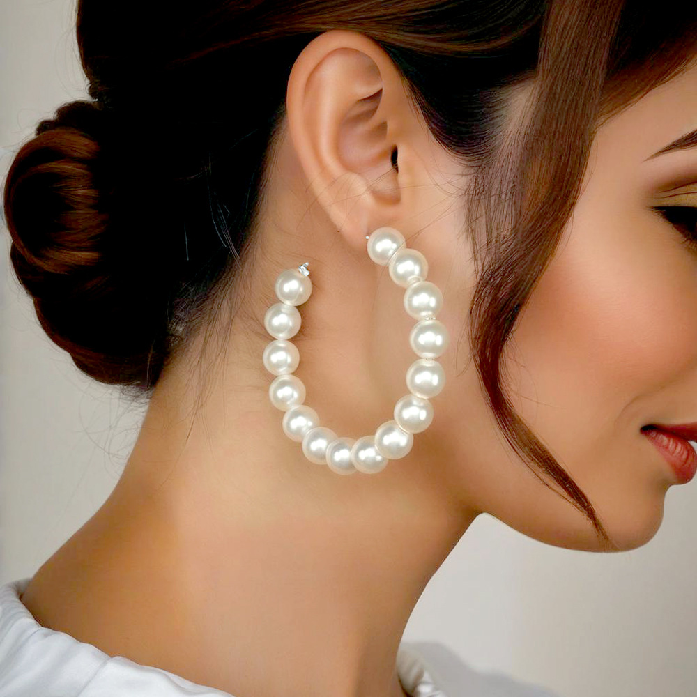 欧美跨境夸张大耳圈仿珍珠耳环网红显脸瘦百搭耳饰品女生C形耳圈