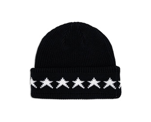 罗志祥Gotnofears正品星星緹花针织反折毛帽黑色针织帽男女同款