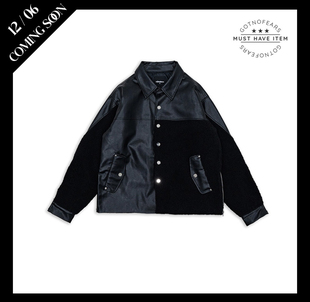 罗志祥 Gotnofears正品 羊羔毛拼接皮外套 黑色 男女同款