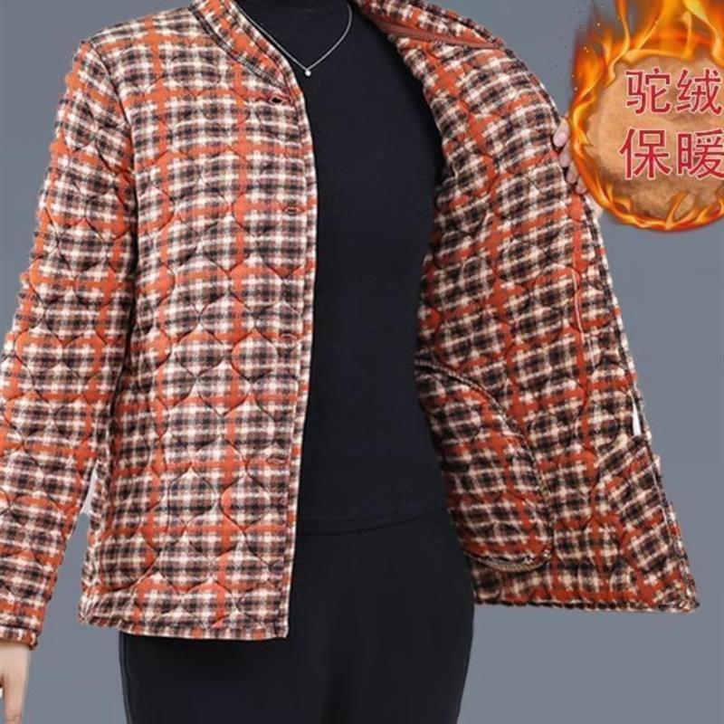 冬季加绒罩衣驼绒棉衣大码宽松保暖加厚外套中老三件套年女新款夹