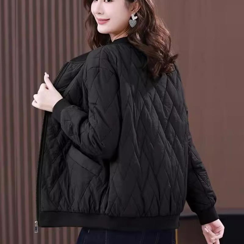 菱格轻薄棉衣女秋冬年新款小个子妈妈时尚棒球服口袋巾短款夹棉外