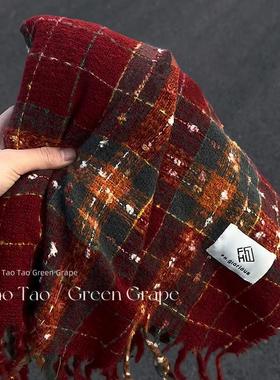 Christmas scarf shawl New Year scarf红色格子圣诞围巾新年围脖