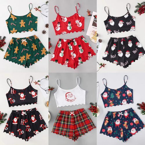 Christmas new slim pajamas women's vest shorts two-piece set