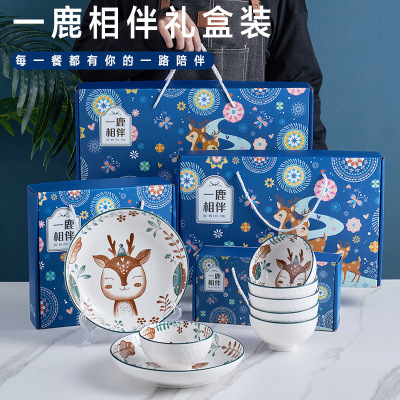 Christmas gift bowl, plate, chopsticks set, tableware box