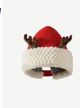 Red ChristmasCute Knitted Hat Girl红色圣诞节毛绒针织帽女冬季