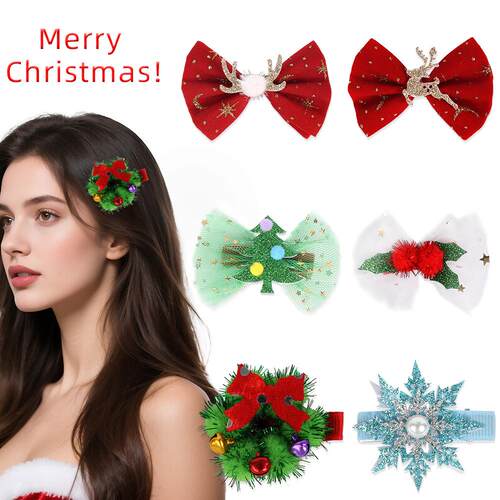 Christmas hair accessories mesh bow hair clip圣诞发饰网纱
