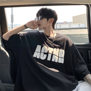 psobrond店oaoo蒙马特青港潮先生发泡字母纯棉短袖t恤男半袖上衣