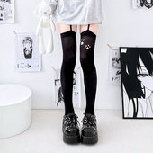 日系jk可爱猫爪印花长筒袜少女lolita软妹可爱蝴蝶结袜过膝吊带袜