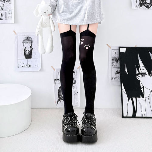 日系jk可爱猫爪印花长筒袜