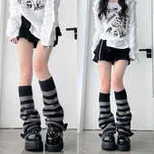 灰黑条纹喇叭袜套y2k亚文化千禧辣妹秋冬jk针织小腿堆堆袜腿套