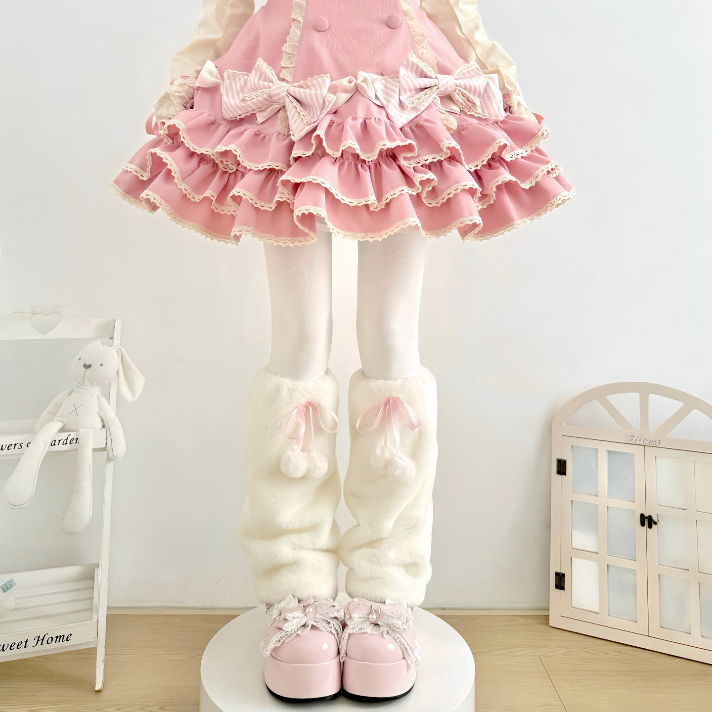 自制秋冬加厚仿兔毛绒腿套Lolita少女甜美丝带毛球蝴蝶结堆堆袜套,女士内衣/男士内衣/家居服,中筒袜,淘宝优惠券,粉丝福利购,淘宝优惠卷