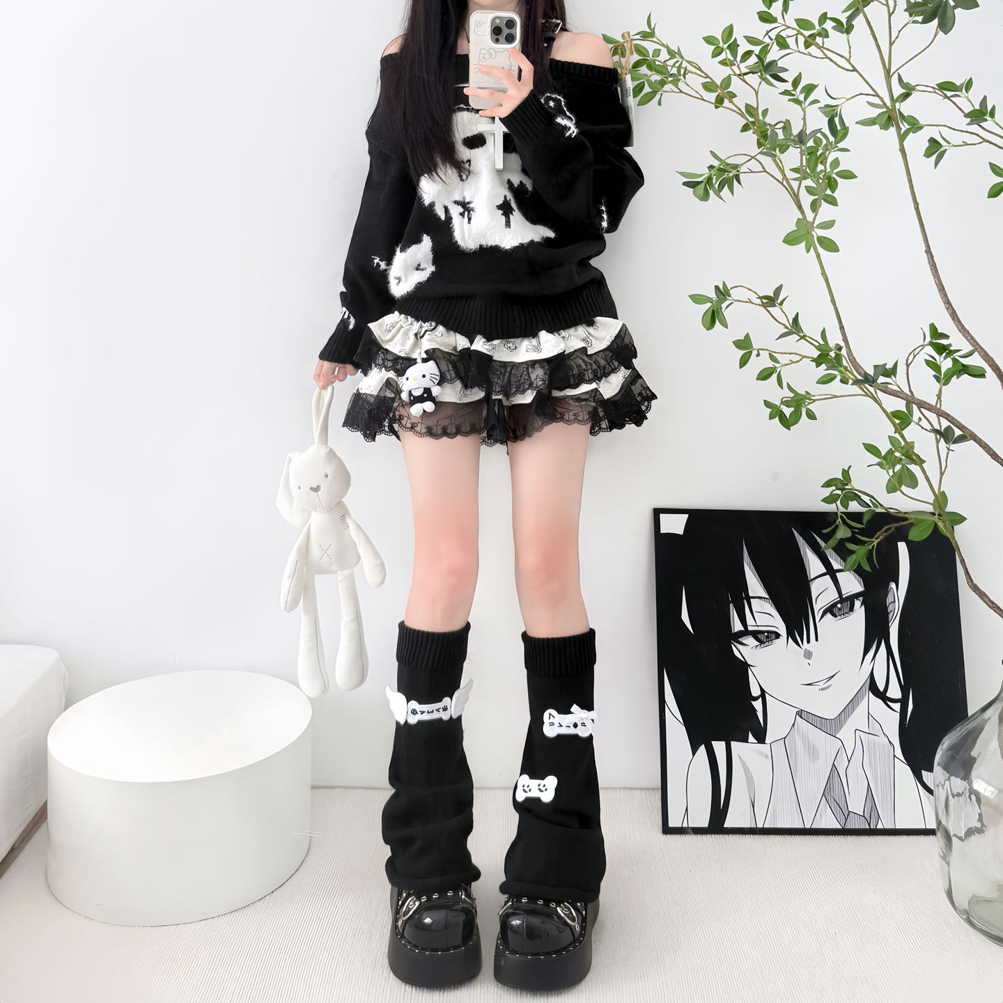 原创亚文化y2k翅膀骨头腿套