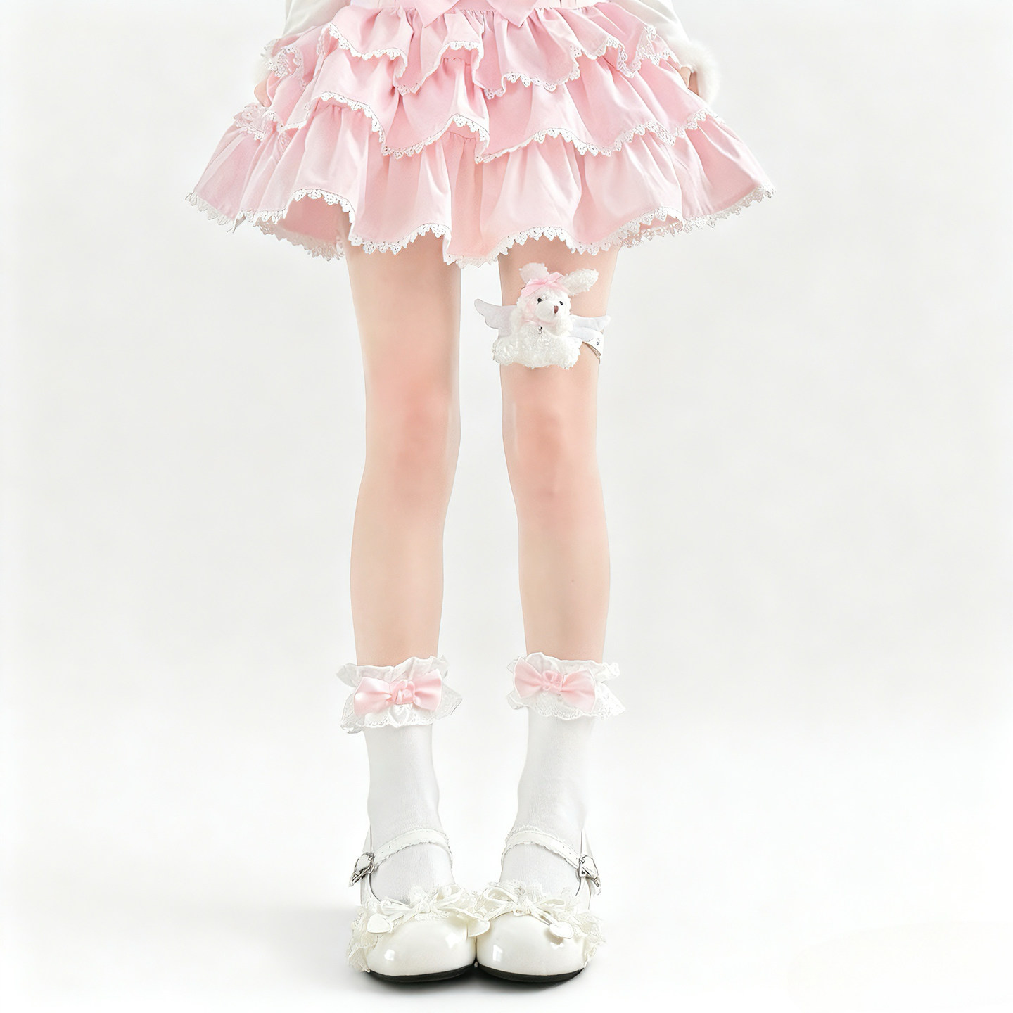 日系Lolita袜子女蕾丝边大蝴蝶结少女短袜甜妹百搭中筒棉袜