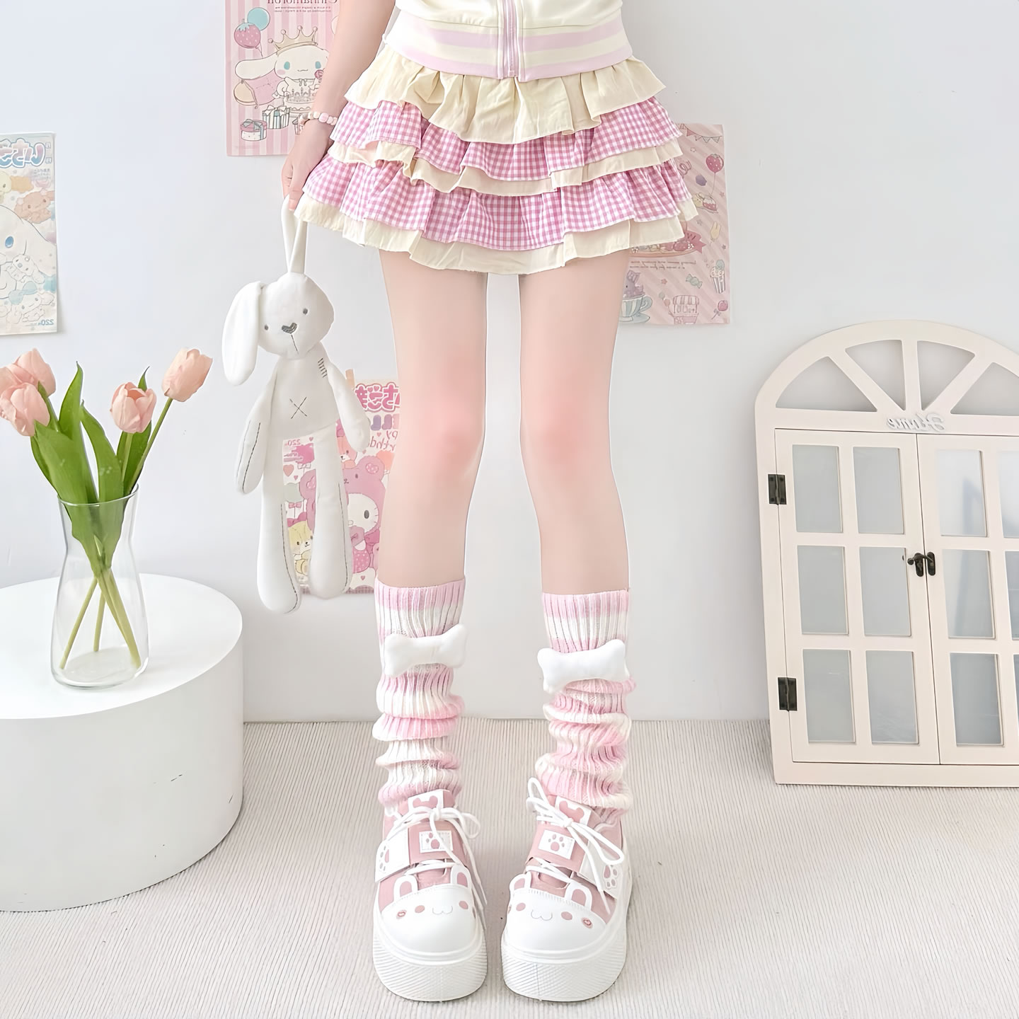 y2k骨头针织软妹小腿套