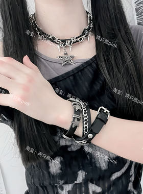 甜酷y2k辣妹手镯皮质手链铆钉朋克手环可调节男女情侣手链亚比风