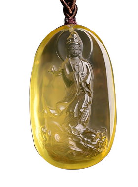 南海观音男士挂件玉佩天然黄水晶