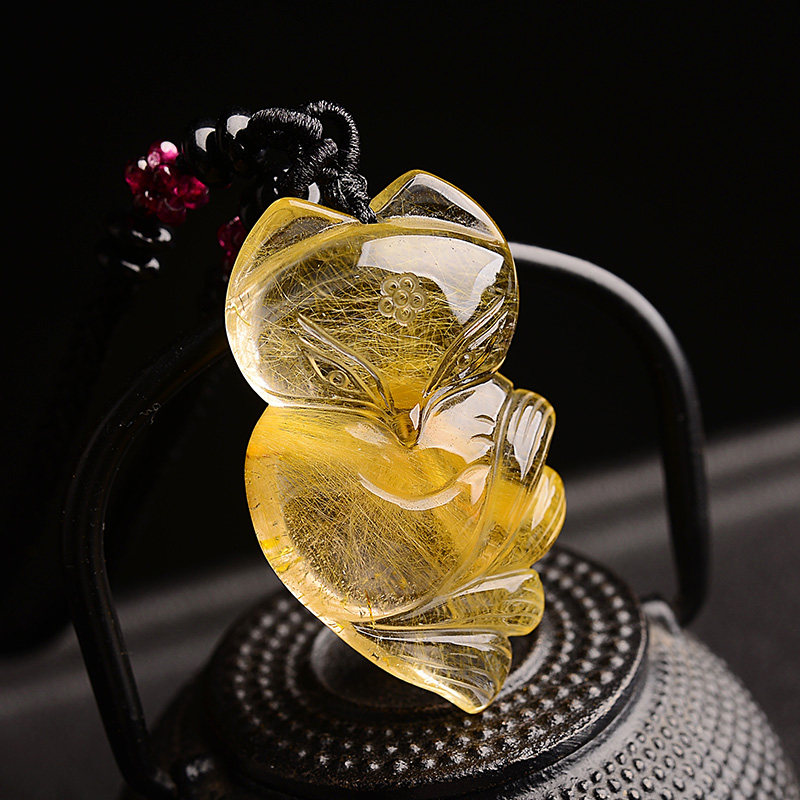 发晶钛晶狐狸吊坠九尾狐天然水晶小狐狸项链女挂件饰品可定制