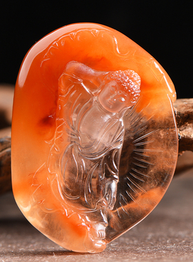 天然红水晶卧佛吊坠本命佛保真红兔毛水晶项链笑面佛挂件配挂绳