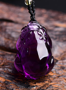 适用天然紫水晶貔貅吊坠霸王貔貅本命年礼物水晶饰品男女项链挂件