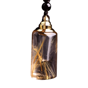 嘎乌盒天然发晶钛晶舍利子瓶塔吊坠空心瓶子男女项链挂件饰品水晶