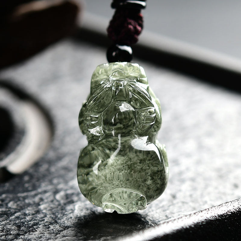 天然绿幽灵貔貅吊坠男女项链聚宝盆绿水晶毛衣链挂坠皮丘礼物