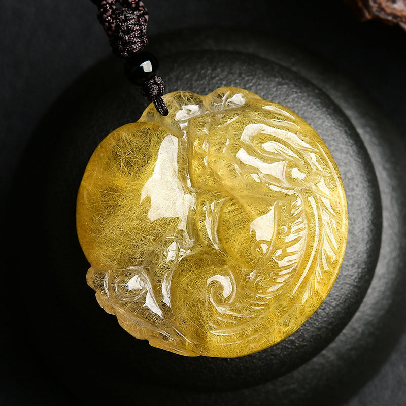 金发晶貔貅吊坠钛晶发晶男女饰品礼物项链天然水晶貔恘有求必应