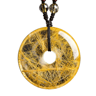 天然发晶平安扣吊坠金发晶钛晶水晶项链无事牌男女开运圈挂件礼物