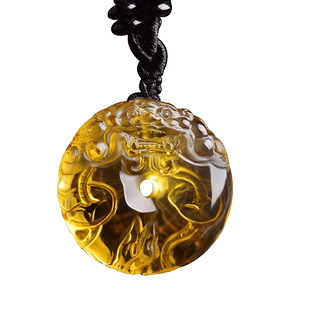 天然黄水晶貔貅吊坠平安扣貔貅挂件饰品男女项链礼物 深黄色