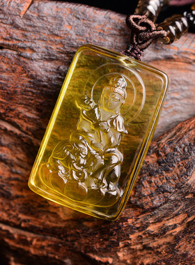 天然黄水晶普贤菩萨吊坠本命佛生肖属龙蛇守护神项链男女 深黄色