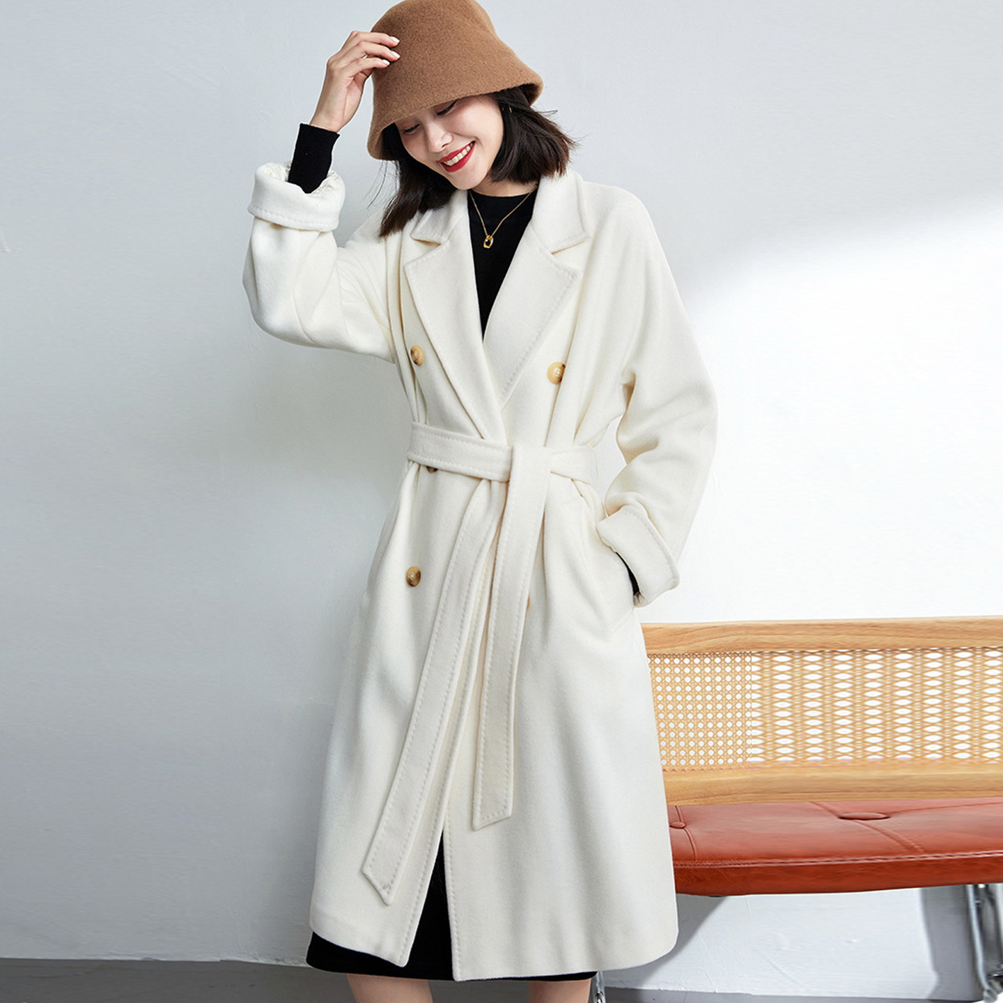 西装领双排扣加厚羊毛呢大衣外套