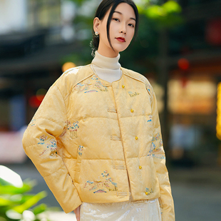 新中式国风圆领盘扣重工刺绣白鹅绒加厚保暖短款小个子羽绒服外套