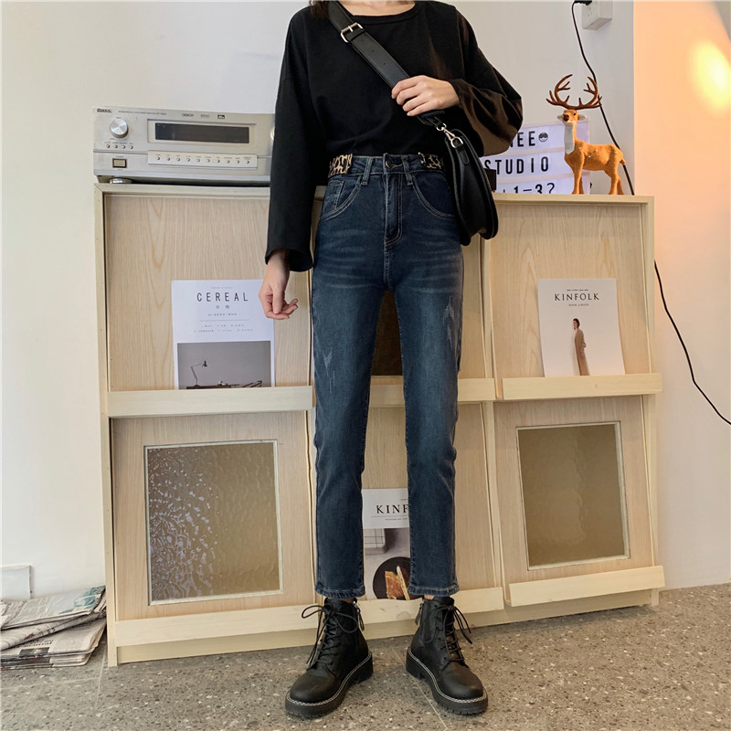 Real shot spring new Korean version small high waist skinny jeans women's Leggings