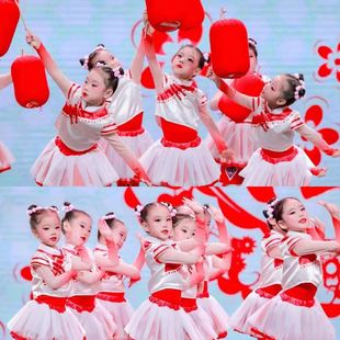 春晚序曲红红的中国结演出服元旦儿童喜庆演出服蓬蓬裙小梦娃道具