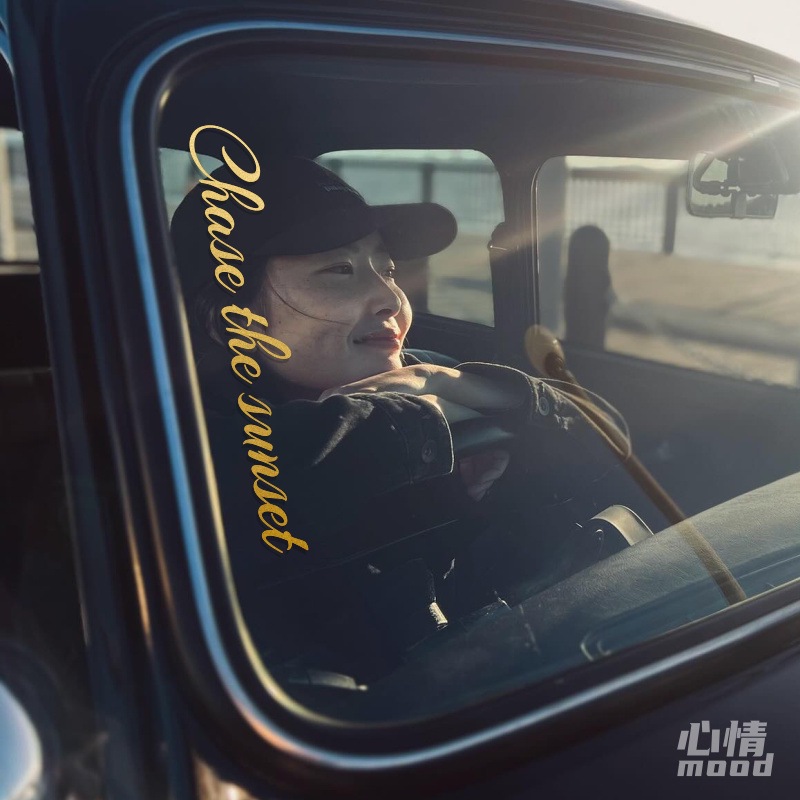 心情车贴丨追逐落日手写英文拉花句子车门边沿把手装饰贴纸可