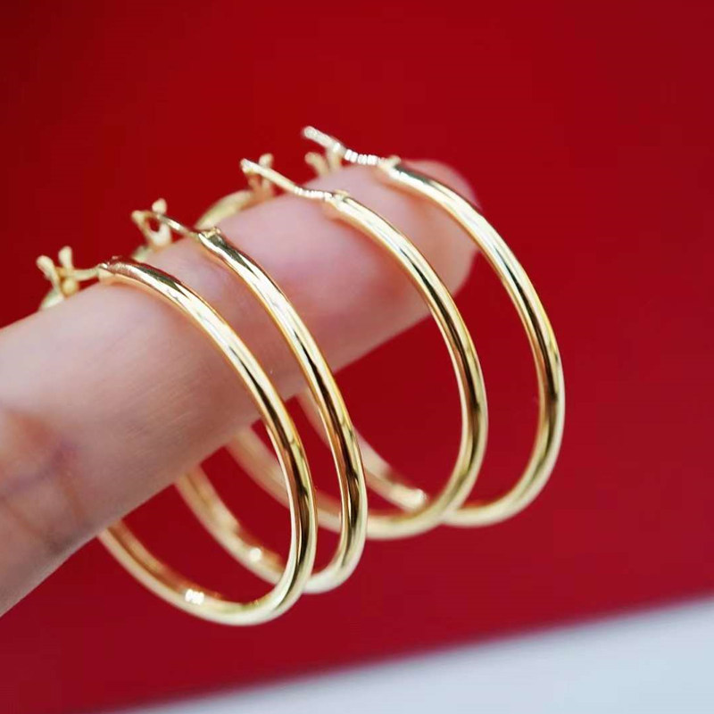 纯18k金素金大耳圈au750黄金复古法式简约圆圈男女款耳环  配证书