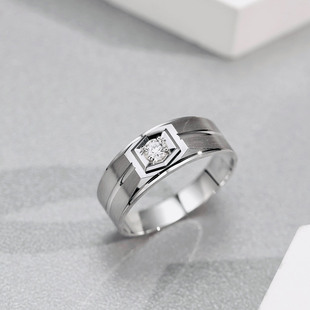 18k金10分天然钻石宽版男士戒指 拉丝质感时尚单钻结婚男款钻戒