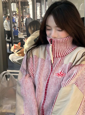 ppq/土星粉色夹克秋冬新款羊毛针织开衫拉链外套加厚高领毛衣女