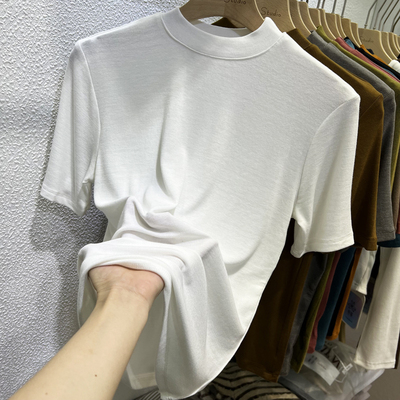 五分袖简约薄款半高领韩版修身
