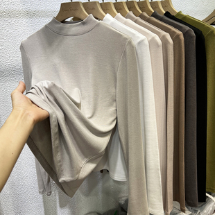 秋冬内搭上衣 T恤女洋气软糯打底衫 202秋新款 垂坠感半高小立领长袖