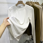 上衣 洋气软糯明线内搭打底衫 T恤女2025秋冬新款 修身 欧货圆领长袖