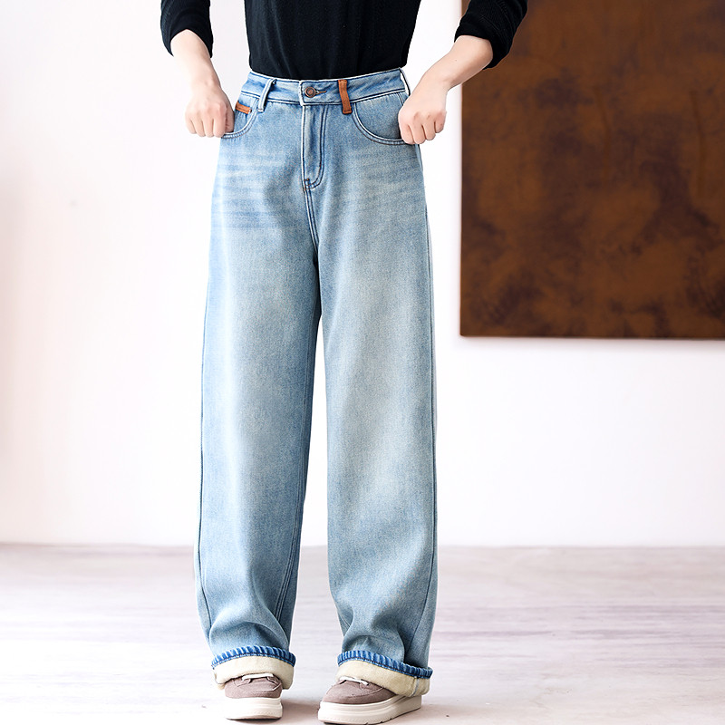 绿素棉 复古高腰显瘦牛仔裤~心机潮款 窄版高个子加绒拖地直筒裤